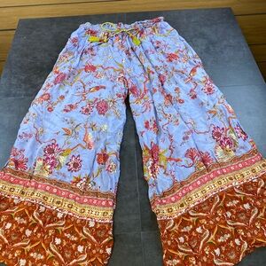 Anthropologie Women’s Lavender Floral Wide-Leg Flowy Palazio Pants L/XL